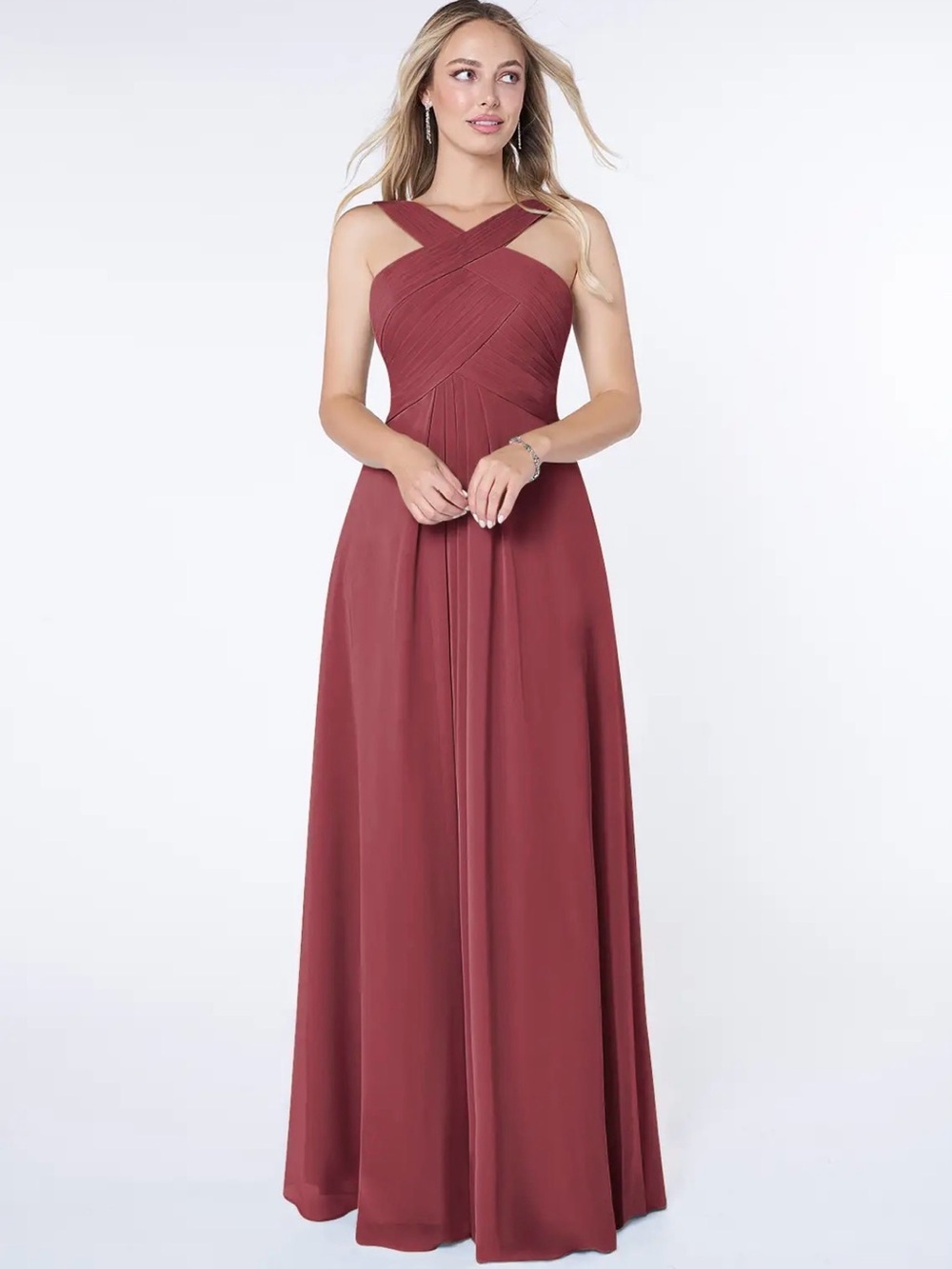 Azazie Burgundy Chiffon Halter Maxi A4 Dress NWOT